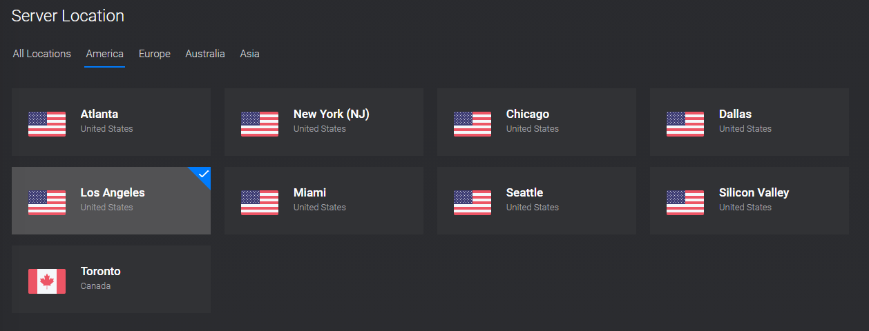 选择服务器所在地区，美国选择洛杉矶